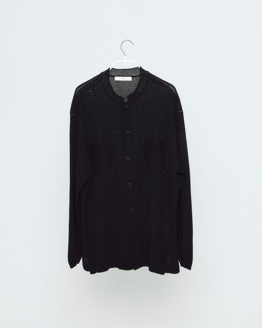 BAND COLLAR CARDIGAN / ROUGH COTTON LINEN