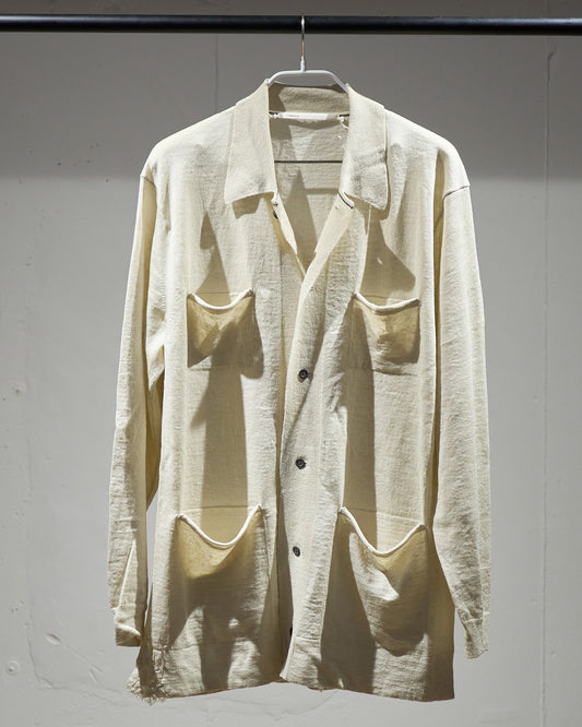 KNIT SHIRT CARDIGAN / ROUGH LINEN WOOL